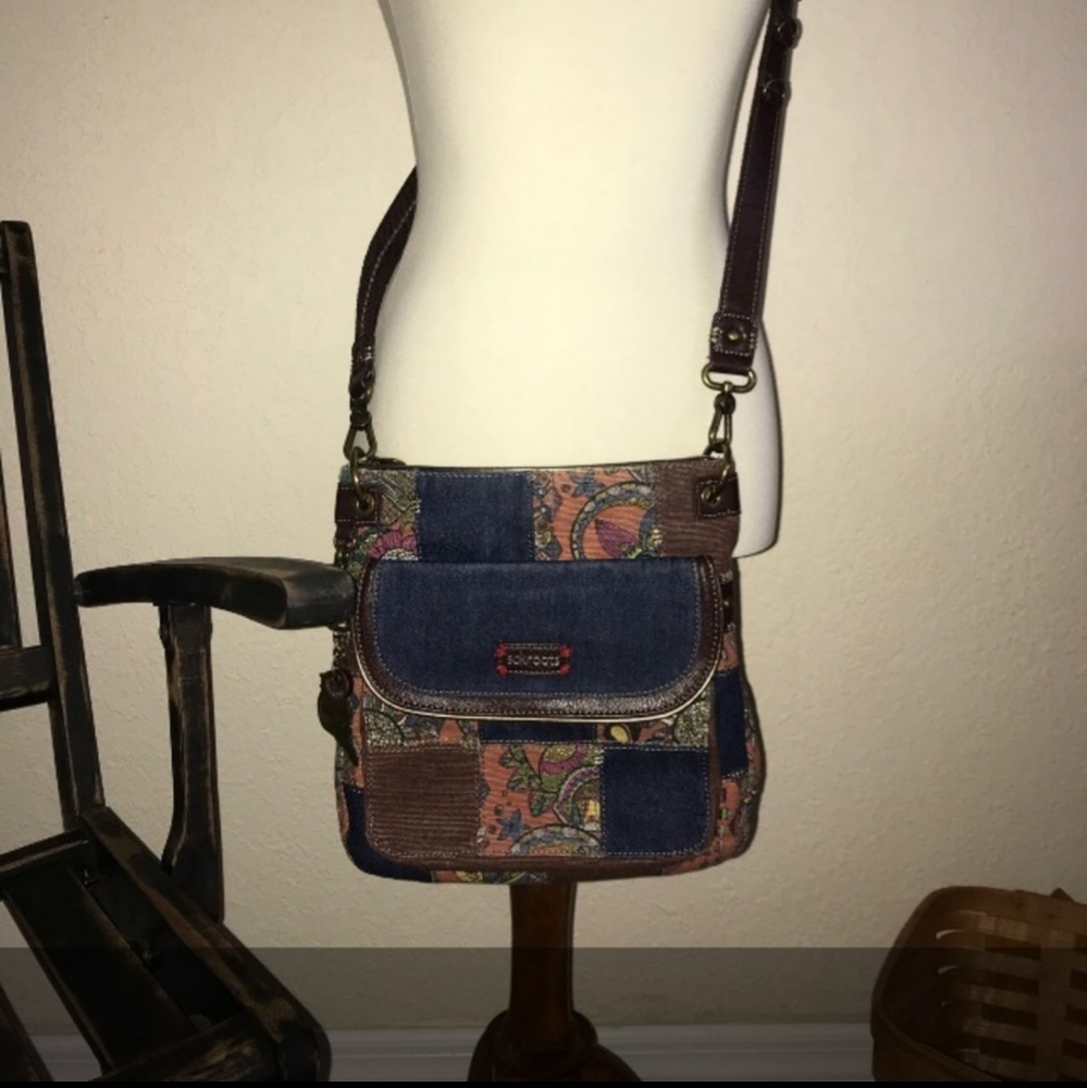 Sakroots | Blue Orange Boho Owl Patchwork Denim C… - image 2